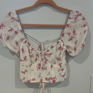 Floral Puff Sleeve Crop Top - Size s